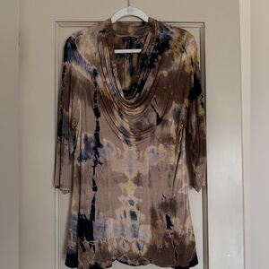 Tie-Dye Cowl Neck Tunic Top